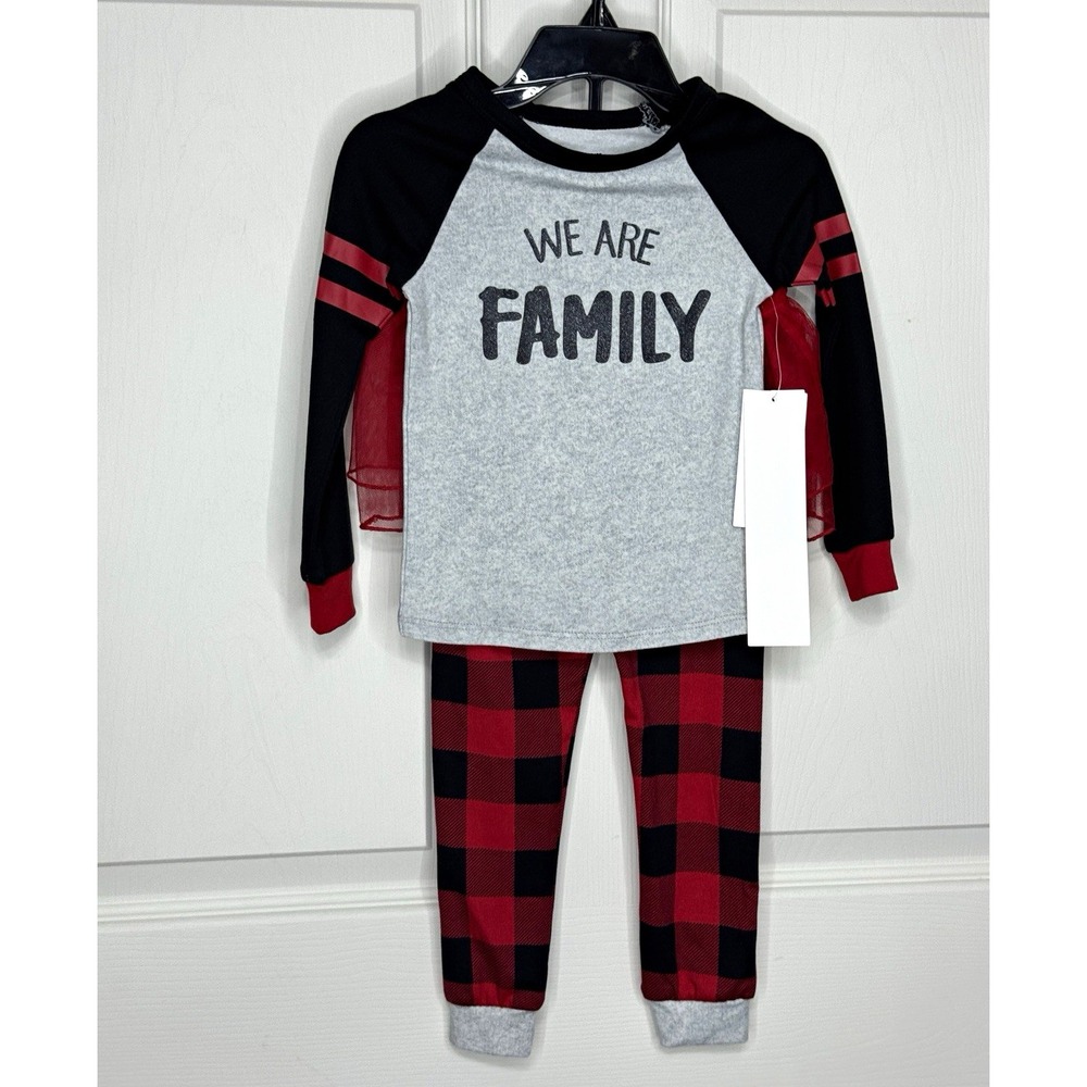 Girls Red Black Gray Plaid 3PC Pajama Set 2T Tutu Skirt Leggings Top NWT Family